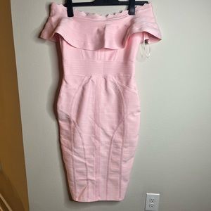 Off the shoulder blush pink bandage dress